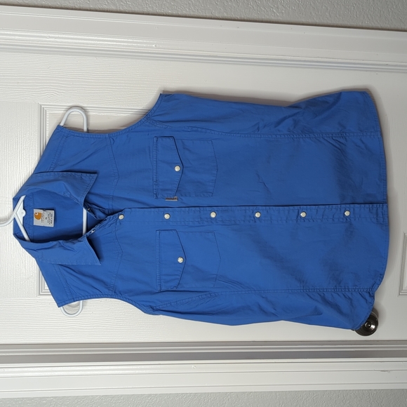 Carhartt Tops - Carhartt Blue Sleeveless Utility Snap Closure Summer Top Blouse size XL